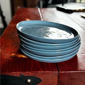 Crate & Barrel Mercer Blue Round Porcelain Salad Plate